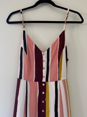 Lulus Striped Button Front Maxi Dress Pink Burgundy Mustard Boho NWT